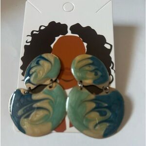 Vintage Blue Cream and Light Blue Paint Swirl Pierced Earrings